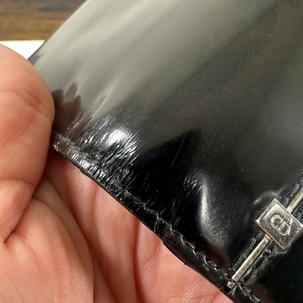 Dior Homme Long Wallet Mens One Size Black Patent Leather Bifold Checkbook Italy - Picture 6 of 16